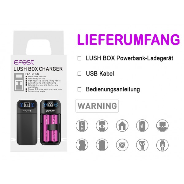 Efest Lush Box Powerbank Ladegerät für 18650 3,6V -3,7V Lithium Ionen Akkus