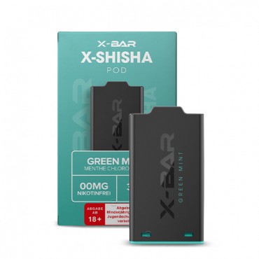 X-Shisha by X-Bar Pod - Green Mint  0mg Shisha Liquid